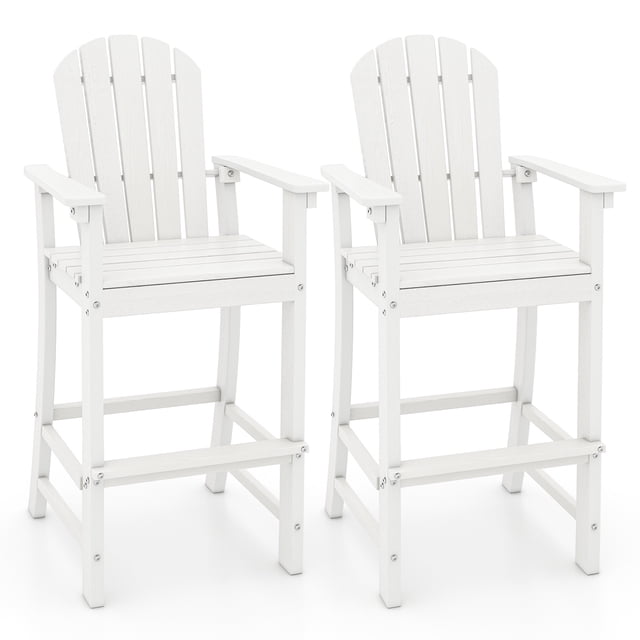 Gymax 2PCS Outdoor HDPE Bar Height Stool Patio Tall Chair Armrest Footrest All Weather