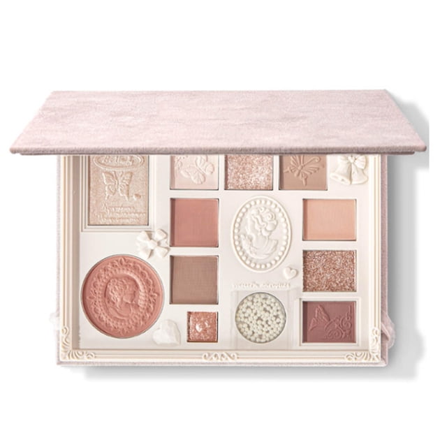 Ezyuanchly Lace Paleta de sombras de ojos de 12 colores, tonos nude brillantes y mate mezclables, maquillaje todo en uno, resaltador con rubor rosa