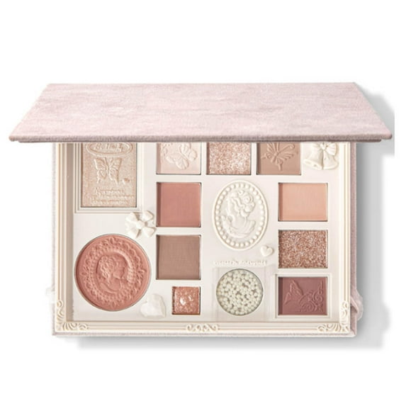 Ezyuanchly Lace Paleta de sombras de ojos de 12 colores, tonos nude brillantes y mate mezclables, maquillaje todo en uno, resaltador con rubor rosa