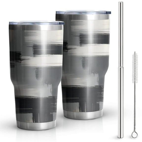 30oz Black and Grey Abstract Art Artwork Tumblers Stainless Steel Tumbler with Lid and Straw,Vacuum Insulated Double Wall Travel Tumbler Cups Mug with Cleaning Brush for Coffee,Tea