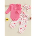 thumbnail image 4 of Gupgi Ensemble de la Saint-Valentin pour Bébé Fille Body à Manches Longues Col Rond Pantalon Imprimé Cœur Bandeau, 4 of 9