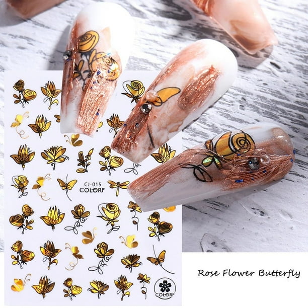 Fall Nail Art Stickers Decals Leaf 3D Self Adhesive Holographic