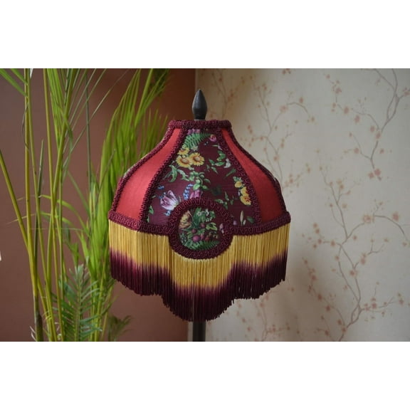 BespokeByNikita Vivien Red Printed Victorian Silk Lamp Shade