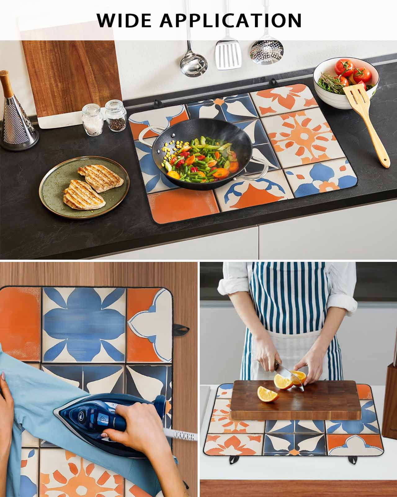 nqOlkjepod Large Induction Cooktop Protector Mat 36"x21", Orange Blue Stove Top Covers for Electric Stove, Boho Petals Flower Geometric Abstract Stove Burner Cover Mats, Glass Top Stove Cover
