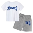 thumbnail image 3 of Ropa para niños con estampado de marca gótica, conjunto de camiseta y pantalones cortos de verano para adolescentes, 2 piezas, manga corta, moda informal para niños y niñas, 3 of 5