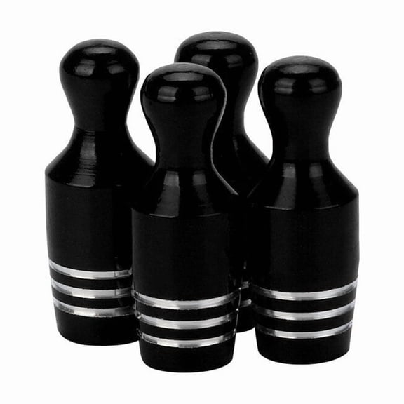 4pcs Universal Aluminum Bowling Pins Tire Valve Stem Caps Black For Cars Trucks