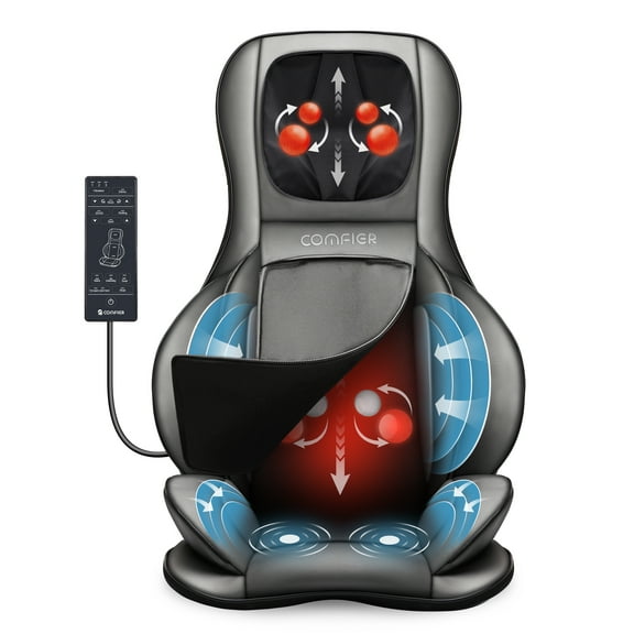 Comfier Shiatsu Neck Back Massager, 2D/3D Kneading Massage Chair Pad, Heating Compression Seat Cushion Massagers, Ideal Gifts - Black