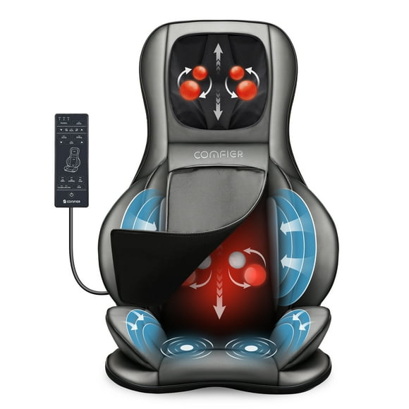 Comfier Masseur Shiatsu pour Cou et Dos, Coussin de Chaise de Massage 2D/3D à Pétrir, Coussin de Siège Chauffant à Compression, Cadeaux Idéaux - Noir