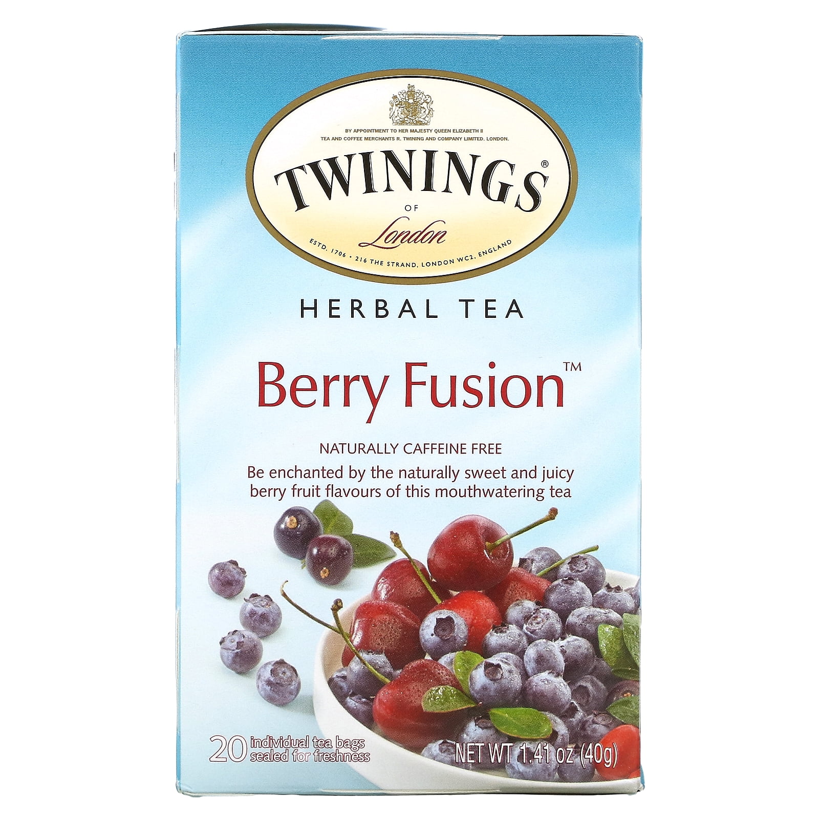 Twinings, Herbal Tea, Berry Fusion, Caffeine Free, 20 Tea Bags, 1.41 oz
