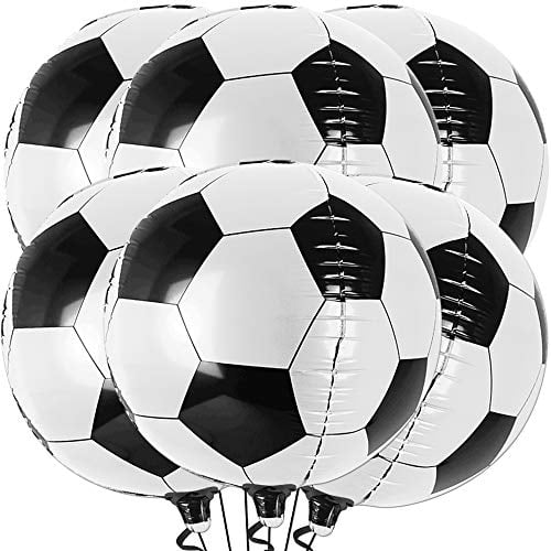 Pack of 6 22 Inch 360 Degree 4D Round Sphere Metallic Football Foil Balloons Blue Soccer Balloons Decorations for Soccer World Cup Birthday Party Large Big Blue and White Soccer Ball Balloons
