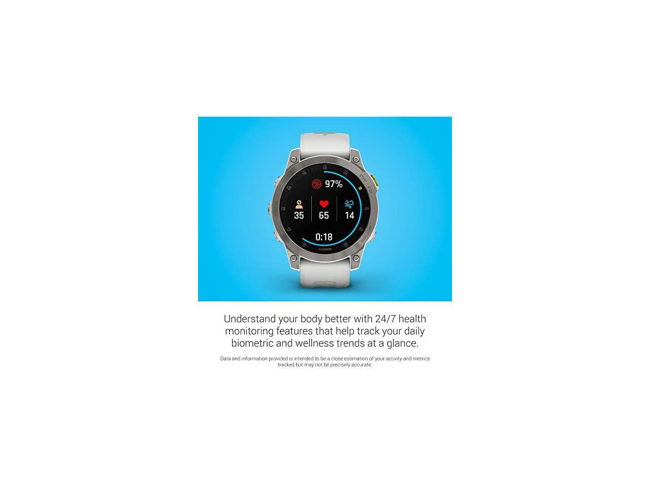 Open Box Garmin epix Gen 2, Premium active smartwatch, Health and wellness features, touchscreen AMOLED display, adventure watch with advanced features, white titanium