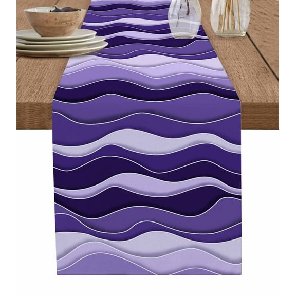 Hokiten Table Runners 72 Inches Long Dress Scarves, Purple Ombre Farmhouse Kitchen/Dining Table Runner, Coffee Tablerunners, Abstract Art Moire Ocean Waves 13x72 Inch