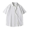 thumbnail image 2 of IhhxPro Men's Short Sleeve Button down Shirt Oversized Button-Up with Pockets Relaxed Fit Casual Linen Cotton Summer Beach Vacation Daily Wear M-3XL, 2 of 4