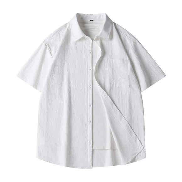 Mens Manga Corta Botón Abajo Camisas con Bolsillo, Cuello de Turndown de Color Sólido de la Moda para Casual Y Diario