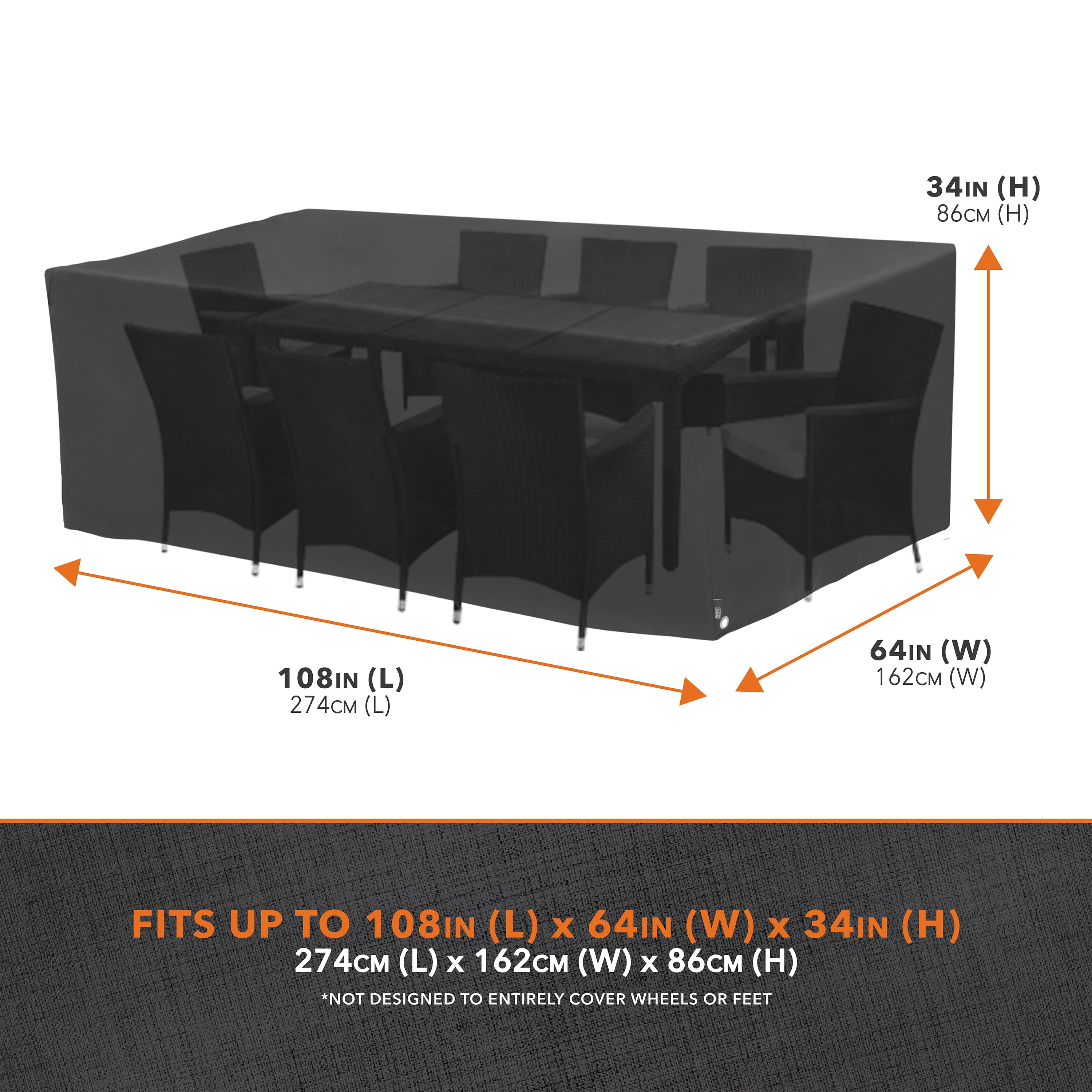 Modern Leisure Black Diamond Waterproof Oval Patio Table & Chair Set Cover, 108"L x 64"W x 34"H, Black