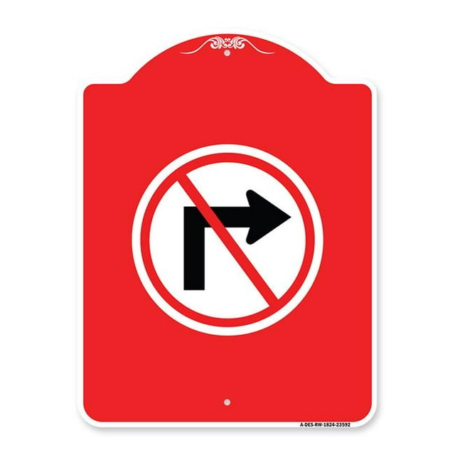 Panneau de la Série Designer 18 x 24 Po - Pas de Virage à Droite avec Graphique Seulement, Rouge & Blanc