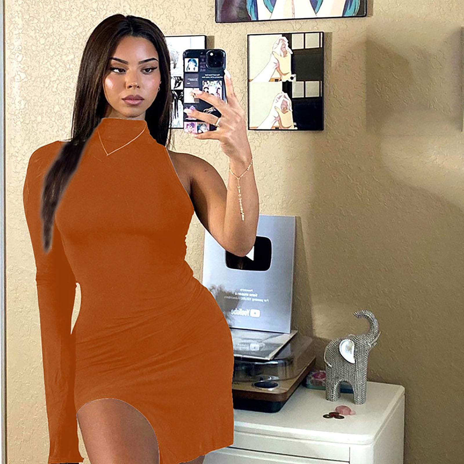 AXXD maternity dress for photoshoot,Sexy One Shoulder Long Sleeve Tight  Side Slit Party Dresses Clubwear mommy and me christmas dresses dressy  leggings for women - Walmart.com