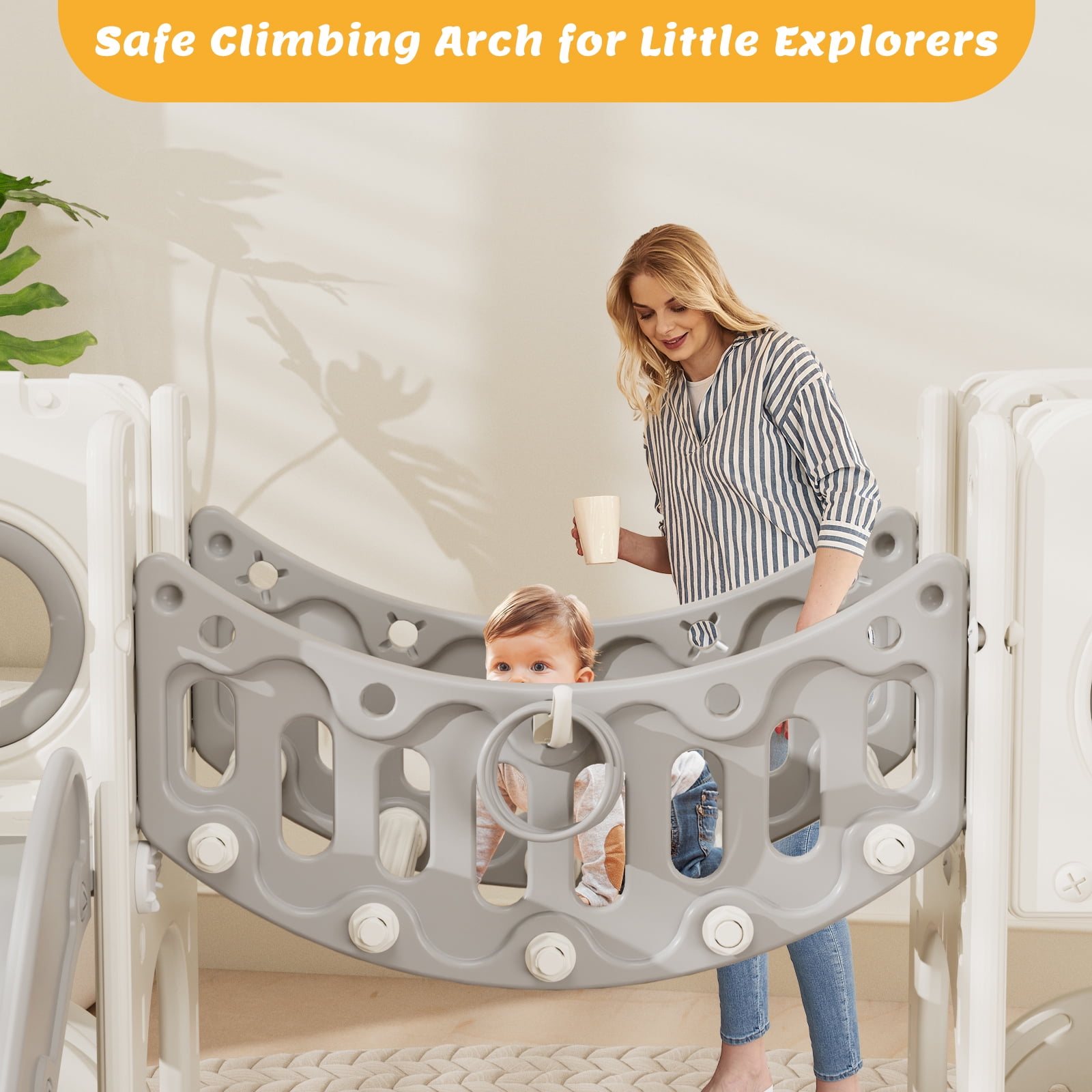 YUFU 12 In 1 Toddler Slide Swing Set, Baby Slide for Age 1+ with Climbing Arch Golf Set Swing Basketball Indoor Outdoor Playground Slide(Gray)