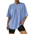 thumbnail image 5 of Womens Plus Size T Shirts Crew Neck Fitted Shirt Basic Short Sleeves Summer Classic Tee Oversized Workout Shirts Women Blue L, 5 of 5