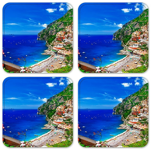 Vinyl Drink Coasters - Set of 4 - Village on the Seaside