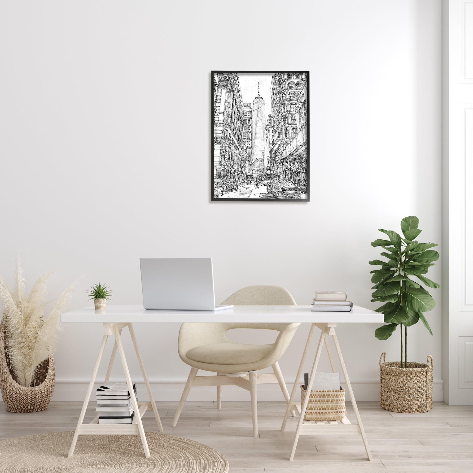 Stupell Urban City Metropolis One World Trade Center Travel & Places Drawing Black Framed Art Print Wall Art