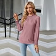 thumbnail image 4 of SWSMCLT Women's Summer Button Bishop Sleeve Elegant Soft Blouse Ruffle Shirt Loose Casual Thin Blouse Shirt Dark Pink Medium, 4 of 4