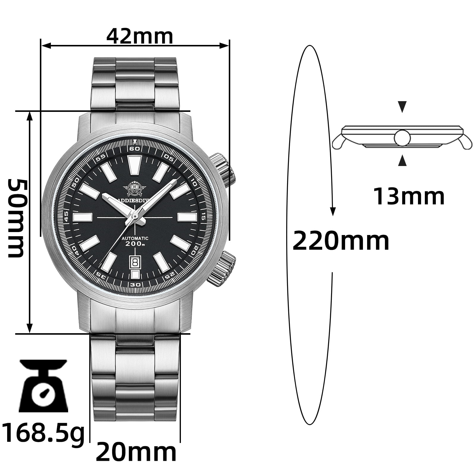 ADDIESDIVE Men's Automatic Watch Dive 200M Waterproof Sapphire Crystal Japanese Movement Stainless Steel Luminous Analog Mechanical Watches for Men