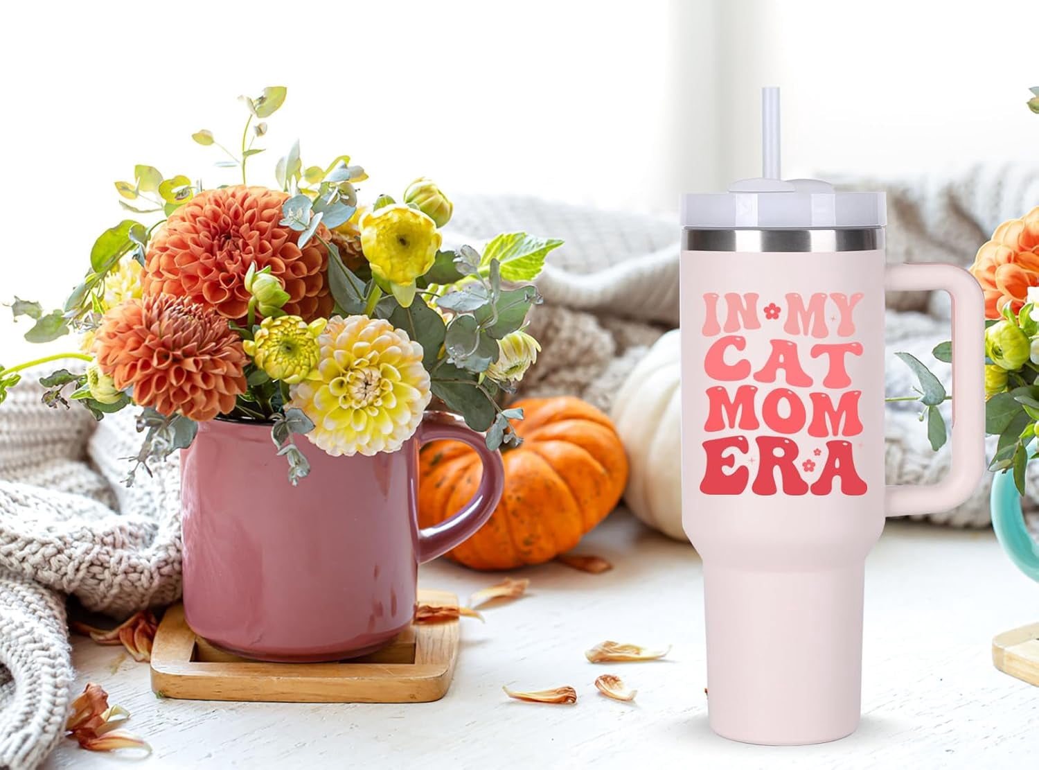 Cat Mom Gifts Ideas for Women.40 oz In My Cat Mom Era Tumbler with Handle.Cat Lover Cups Tumbler Gifts for Women.40 oz Birthday Christmas Mothers Day Cup Gift for cat mom.