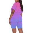 thumbnail image 3 of DHFJKG Women's 2 Piece Sets Summer Outfits Matching Clothing Oversized Gradient Short Sleeve V Neck T Shirts Biker Shorts Set Workout Stylish Outfit, 3 of 6