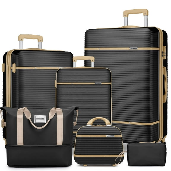 LARVENDER Luggage Sets 6 Piece with Duffel Bag, Expandable(Only 28 & 24") Hardside Luggage with Cosmetic Case 360 Spinner Wheels, Durable Luggage Set Clearance For Women Men, Black