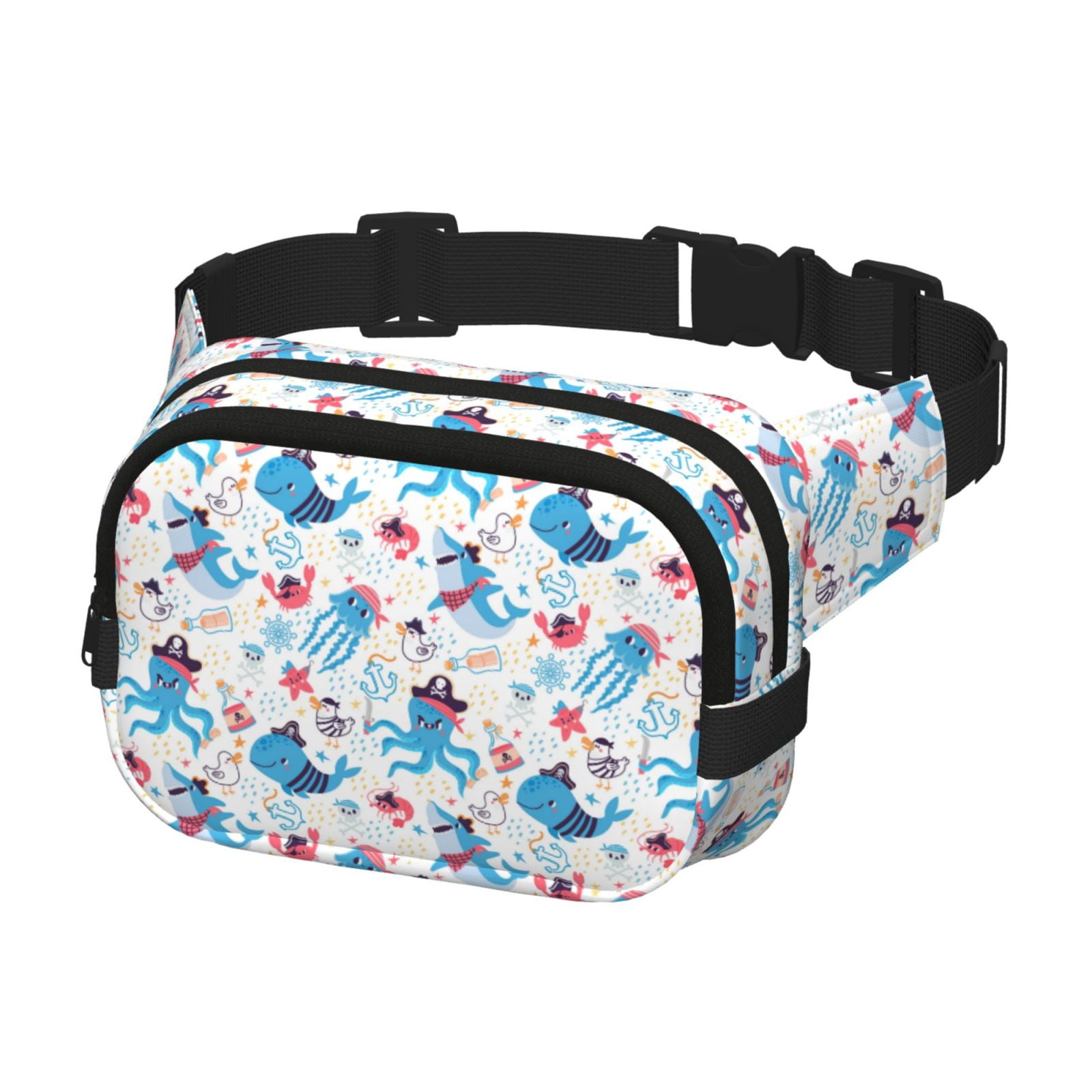 Fuzoiu Cute Shark Print Unisex Square Double Layer Waist Bag,Crossbody Fanny Pack Travel Workout Accessory