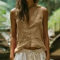 thumbnail image 2 of Feancey Womens Sleeveless Button Down Shirts Summer Casual Collared Cotton Linen Blouse Dressy Office Work Top Basic Tank Tops Khaki XXL, 2 of 7