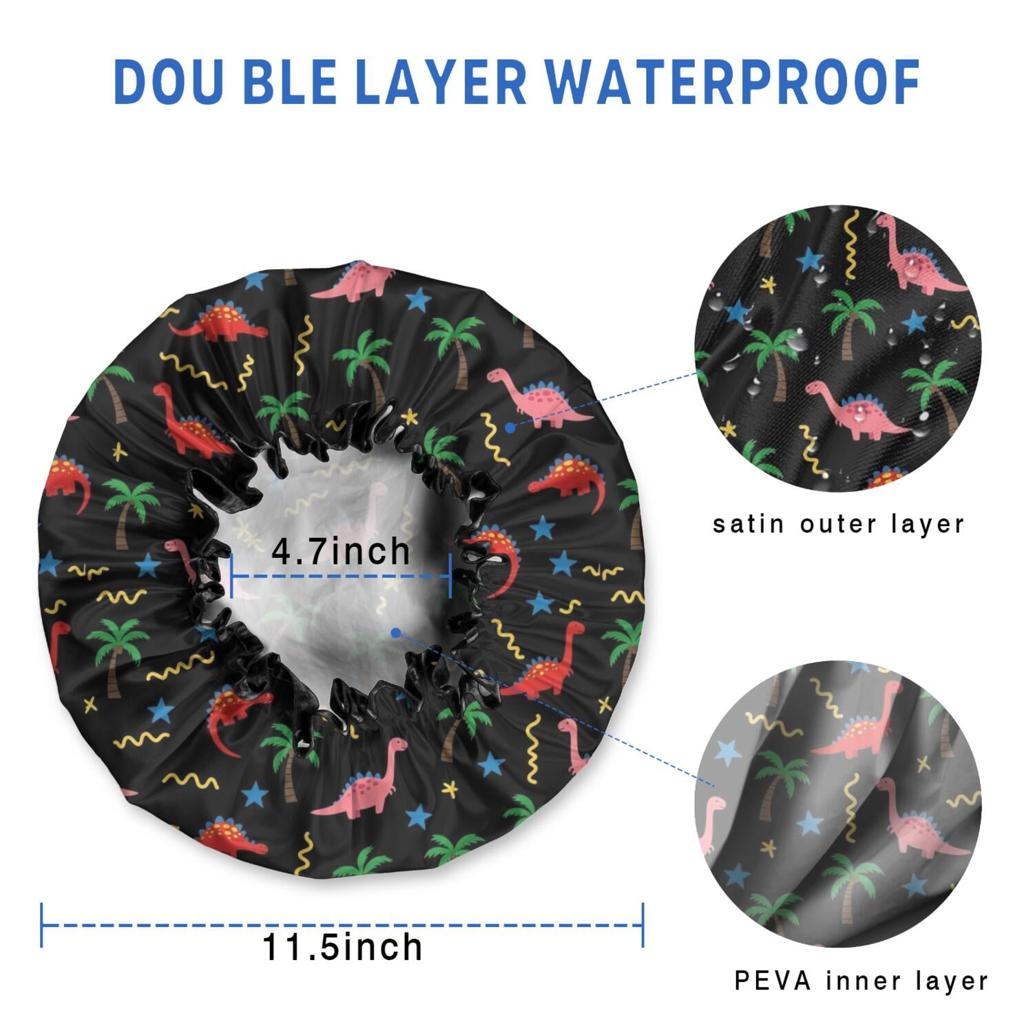 Shower Caps,Pink Dinosaurs Cosmic Stars Waterproof Shower Cap for Women 4 Pieces,Double Reusable Hair Cover for Shower PEVA Elastic Stretch Hem