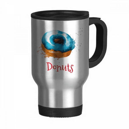 

Watercolor Hand-painted Blue Dessert Travel Mug Flip Lid Stainless Steel Cup Car Tumbler Thermos