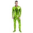 thumbnail image 2 of Doomiva Men’s Glossy Shiny Zipper Unitard Sparkly Dance Bodysuits Long Sleeve Full Body Leotard Grass Green XL, 2 of 4