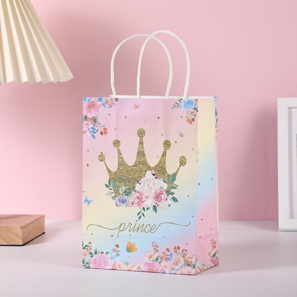 Bolsa de regalo romántica con flores rosas, bolsa de regalo con forma de castillo y corona, bolso de mano con flores, regalo, interior espacioso, uso versátil