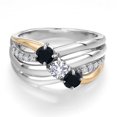 thumbnail image 3 of Gem Stone King 925 Silver and 10K Yellow Gold Black Onyx and White Created Sapphire and Lab Grown Diamond Engagement Ring for Women | 0.84 Cttw | Round 4MM | December Birthstone | Size 5, 3 of 6