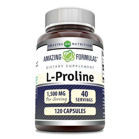 Amazing Formulas L-Proline 500mg Per Serving 120 Capsules Supplement | Non-GMO | Gluten Free | Made in USA