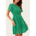 thumbnail image 2 of Womens Summer Short Dress V Neck Short Sleeve A Line Wear To Work Hollow Out Lace Ruffle Cute Casual Beach Party Dresses, 2 of 6