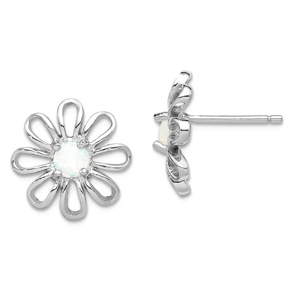 925 Sterling Silver Polished Simulated Opal Daisy Post Earrings 14x14mm Wide Stud Earring for Women