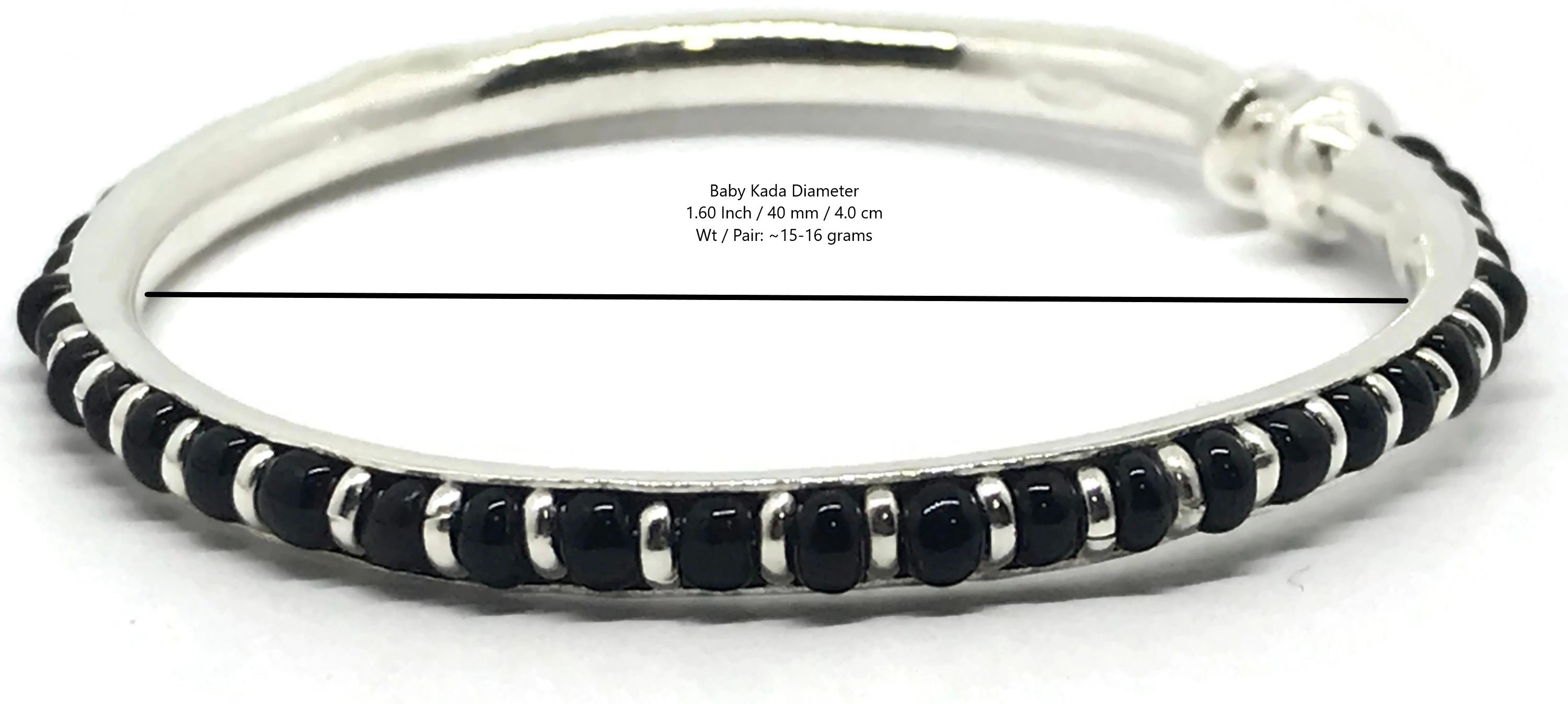 925 Sterling Silver New Born / Toddler Kids Black Beads Kada - Style#14 Diameter Size: 1.6 inch(6-18 month) - image 1 of 1