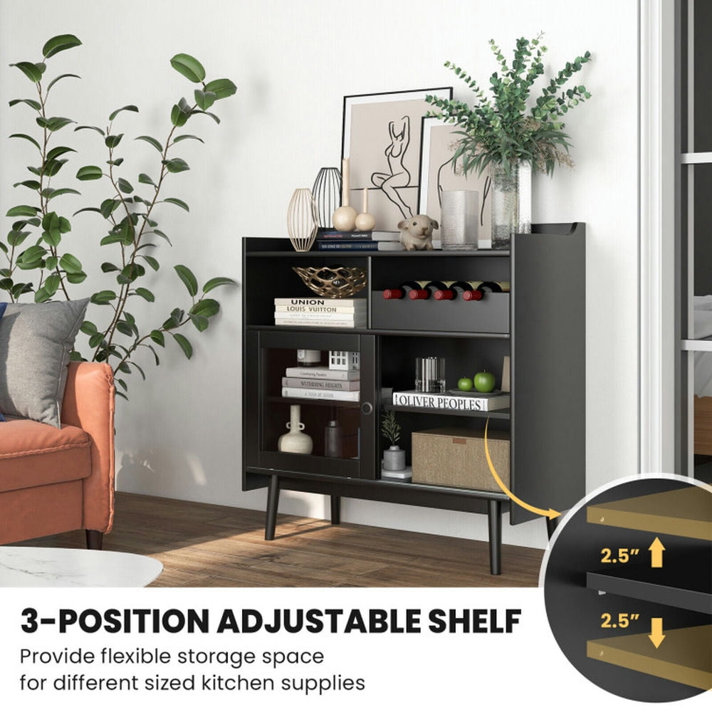 Finihen Kitchen Storage Cabinet, Buffet Sideboard, Kitchen Buffet Sideboard with Wine Rack and Sliding Door, for Dining Room, Kitchen, Living Room, Black Finihen Kitchen Storage Cabinet, Buffet Sideboard, Kitchen Buffet Sideboard with Wine Rack and Sliding Door, for Dining Room, Kitchen, Living Room, Black