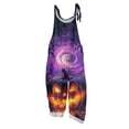 thumbnail image 2 of Women's Halloween Jumpsuits 2026 Spaghetti Strap Linen Rompers Wide Leg Print Overalls with Pockets, 2 of 5