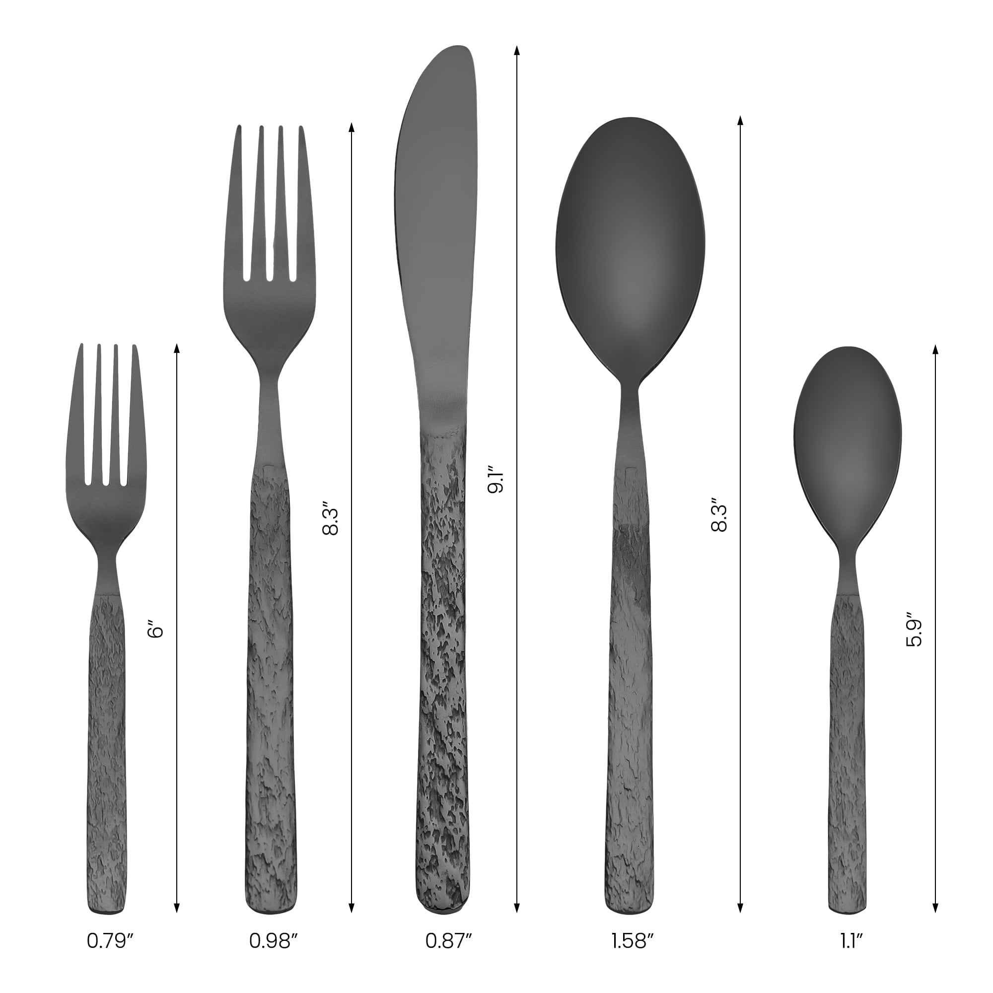 Unique Bargains Stainless Steel Mirror Polished Flatware Set for Kitchen Black 30pcs