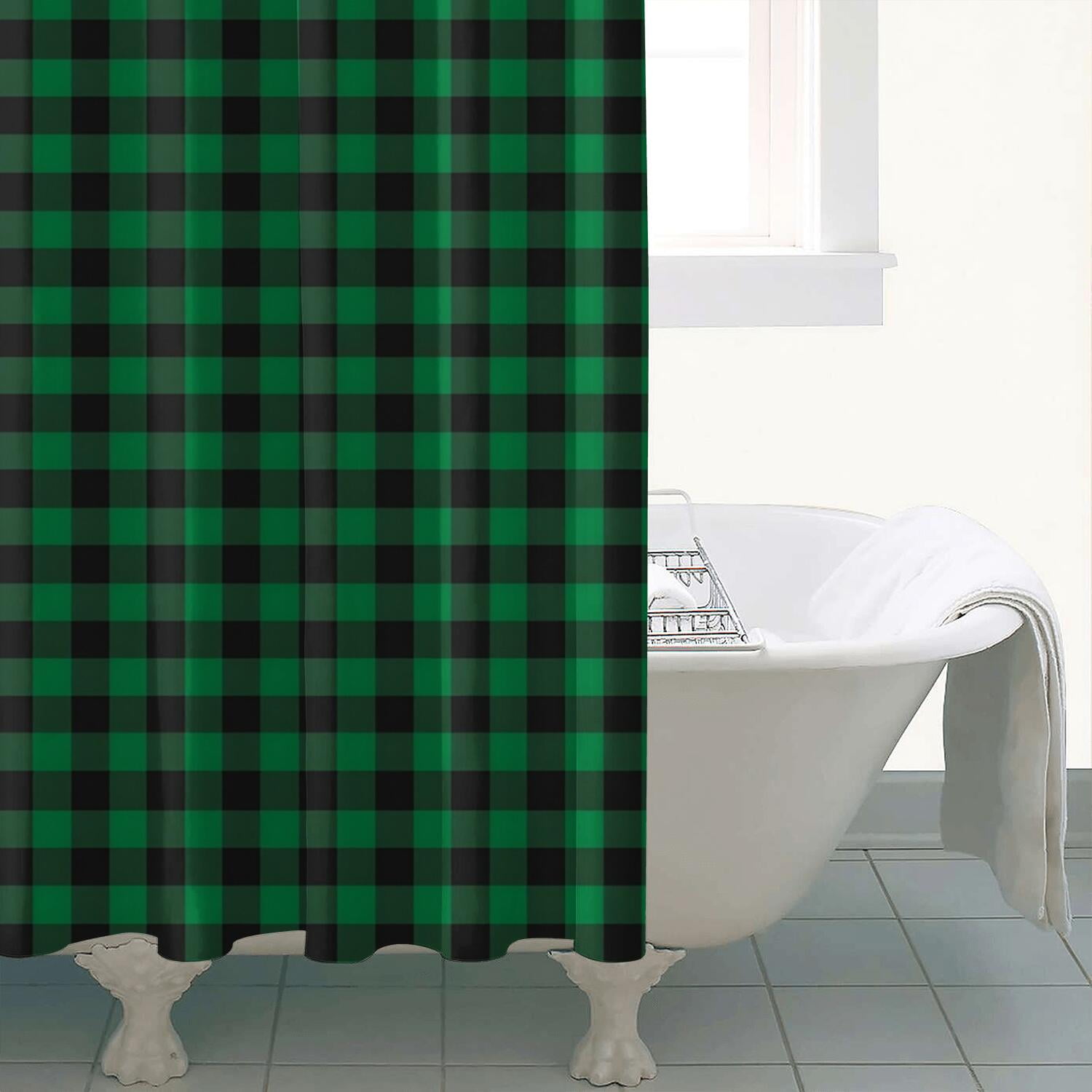 Green Black Checkerboard Checkered Pattern Shower Curtain 84"x72" ,Bathroom Decorative Shower Curtains Set with 12 Hooks,Modern Waterproof Washable Shower Curtain
