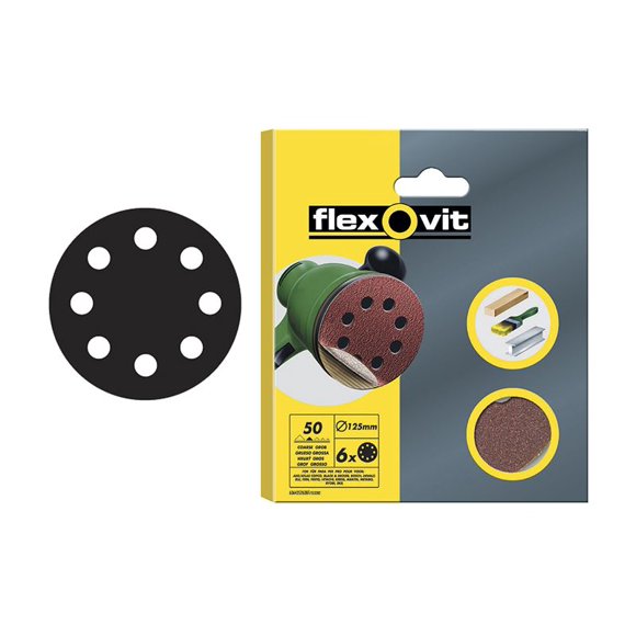 Flexovit - Hook & Loop Sanding Disc 125mm Extra Fine 180G (Pack 6)