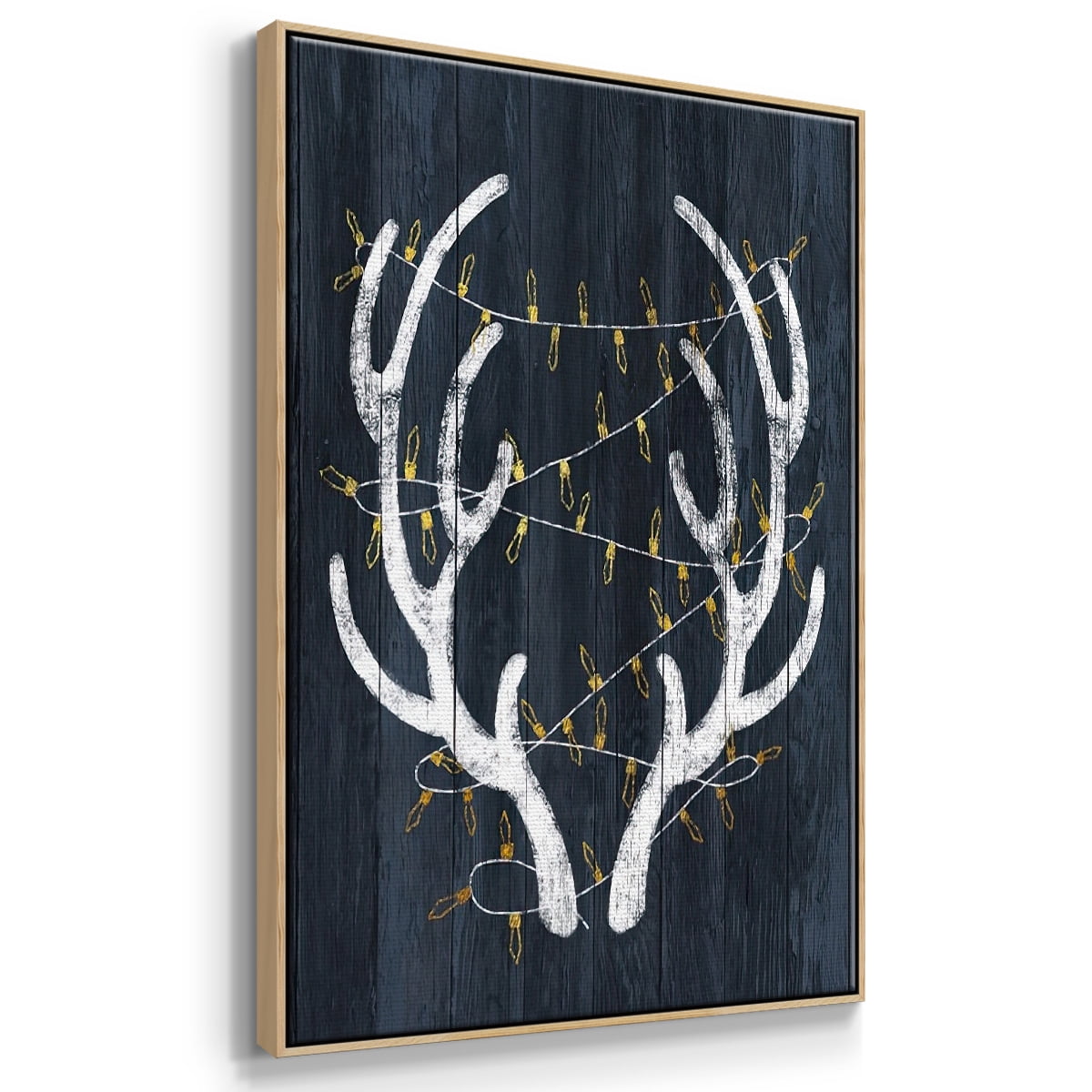 Antlers & Lights - Framed Gallery Wrapped Holiday Canvas - 25 x 37 - Natural Wood Frame