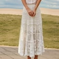 thumbnail image 2 of Ediodpoh Womens Skirt Western Floral Lace Crochet Knit Maxi Boho Skirt A Line Eyelet Flowy and Long Skirts for Women Beige One Size, 2 of 4