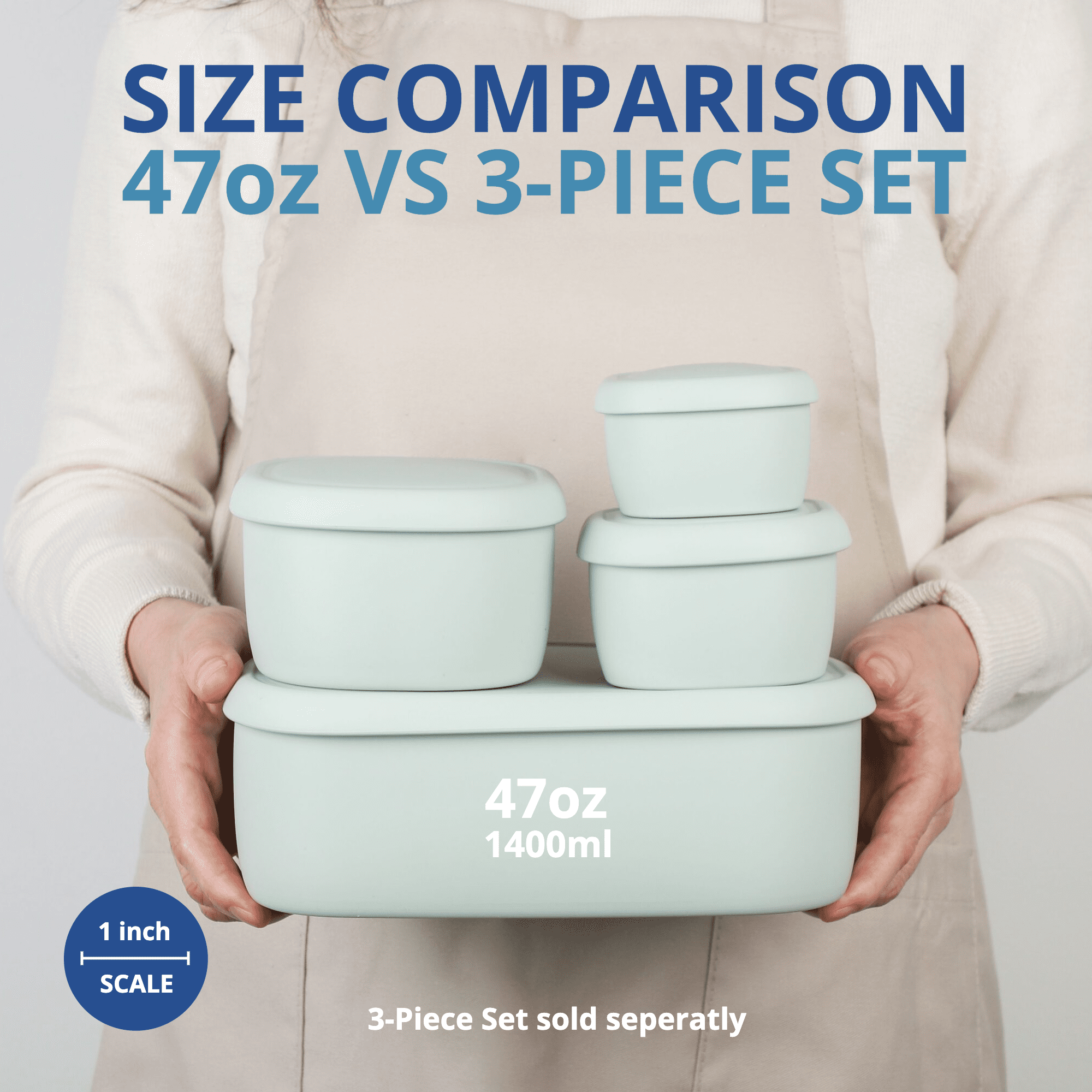 BLUE GINKGO Large Silicone Container, Airtight Food Storage | (47oz) Green