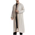 thumbnail image 4 of safuny Cotton Islamic Thobe for Men Solid Color Henley Shirts Fall Long Sleeve Long Gown Thobe Workout Stand Collar Button Kaftan Muslim Long Robe Pockets Beige L, 4 of 6